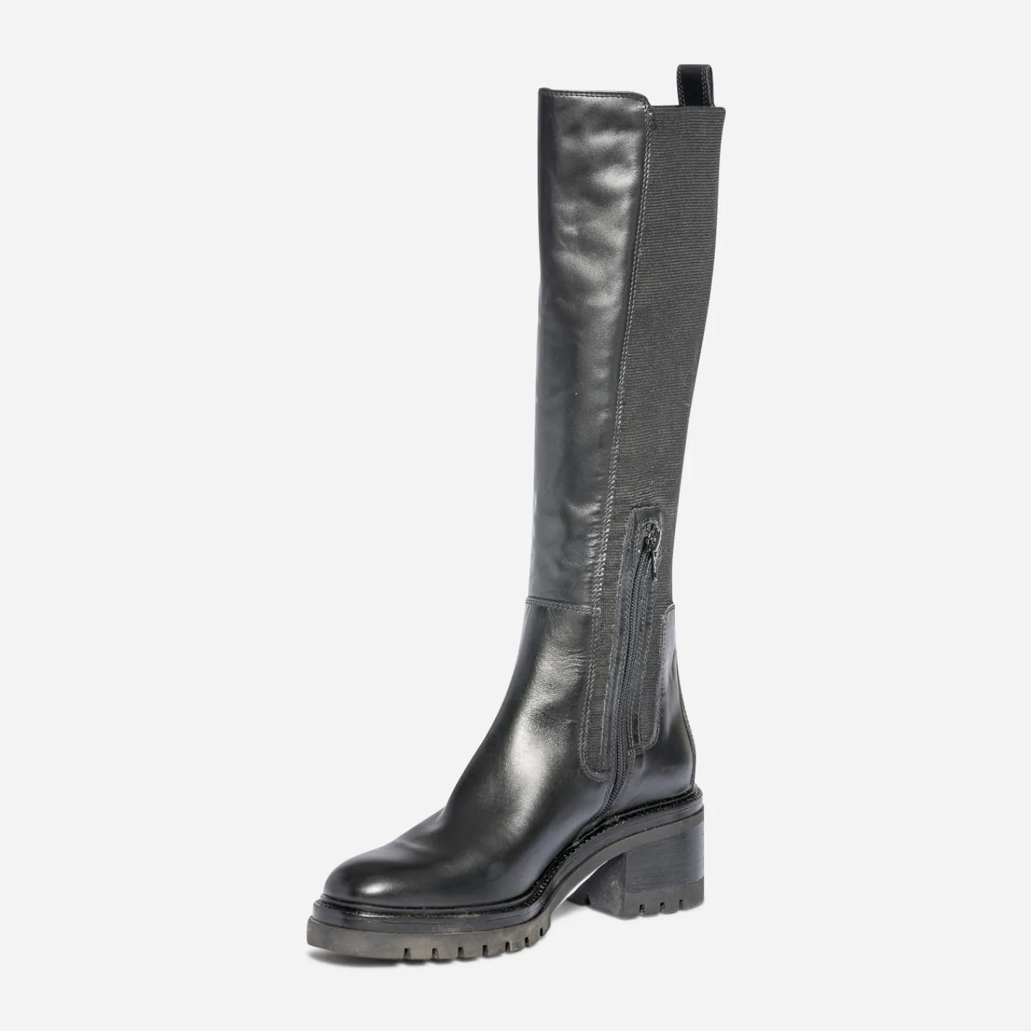 Texto Bottes^Botte e en cuir avec élastiques côtés NOIR