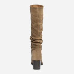 Eram Bottes^Botte TEXTO en cuir velours éco-conçu à tige plissée TAUPE