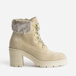 Texto Boots^Bottine à talon cuir velours BEIGE