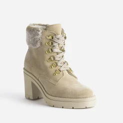 Texto Boots^Bottine à talon cuir velours BEIGE
