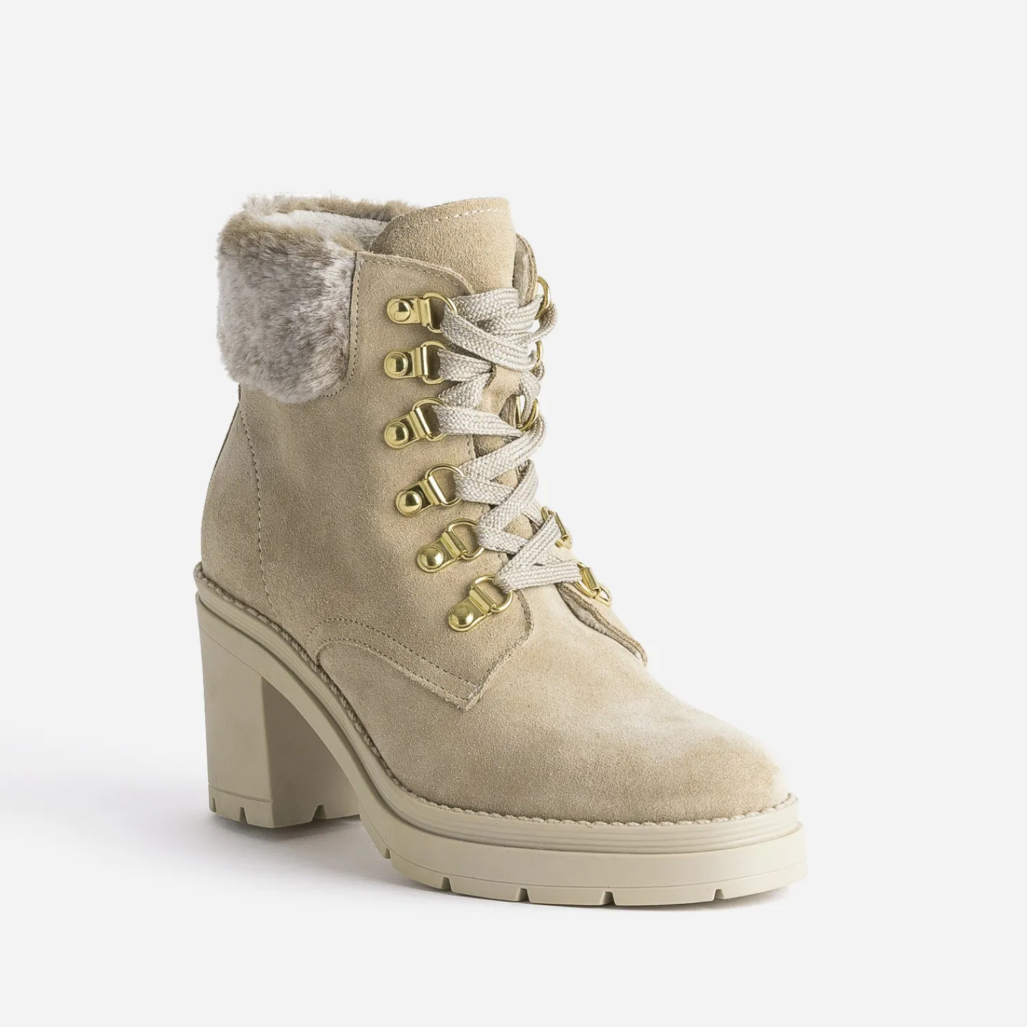 Texto Boots^Bottine à talon cuir velours BEIGE