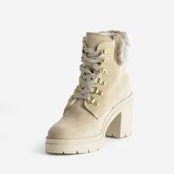 Texto Boots^Bottine à talon cuir velours BEIGE