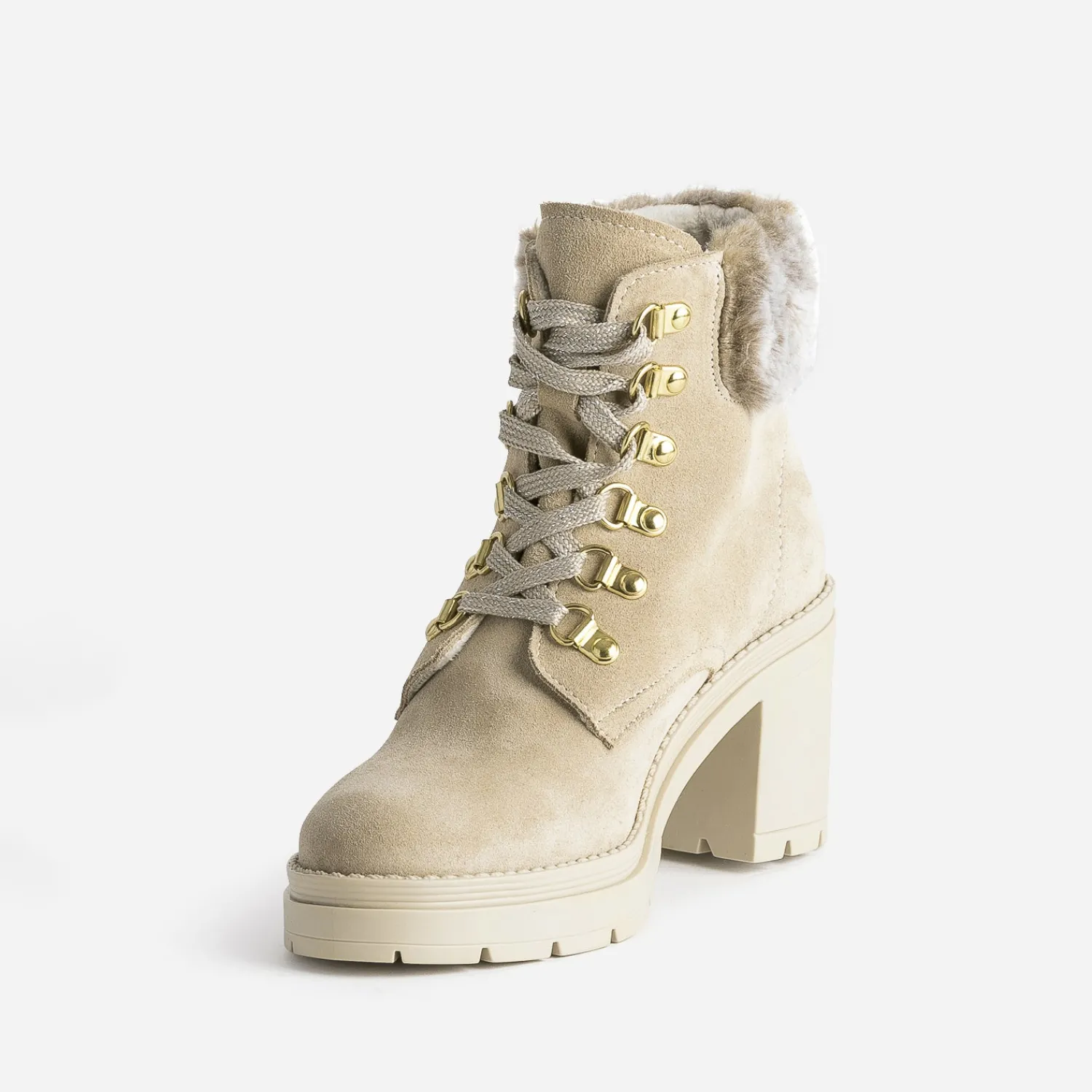Texto Boots^Bottine à talon cuir velours BEIGE