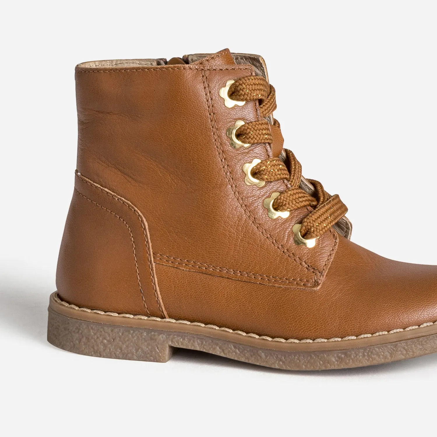 Buggy Boots^Bottine cuir œillets-fleurs CAMEL