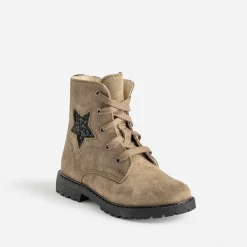 Buggy Boots^Bottine éco-conçue en cuir velours décor étoile KAKI