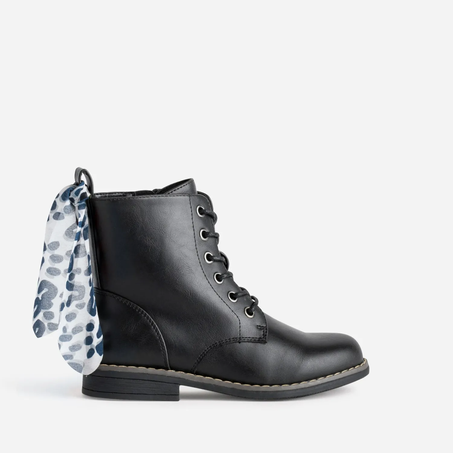 Buggy Boots^Bottine cuir détails rubans NOIR