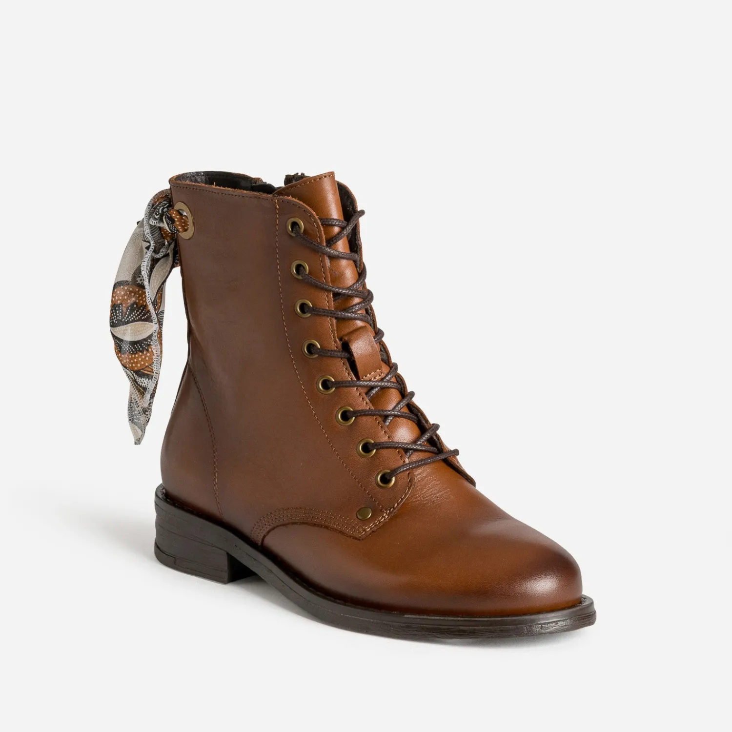 Eram Boots^Bottine camel cuir détail ruban MARRON