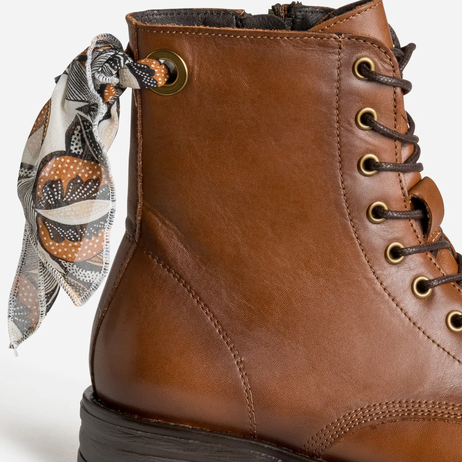 Eram Boots^Bottine camel cuir détail ruban MARRON