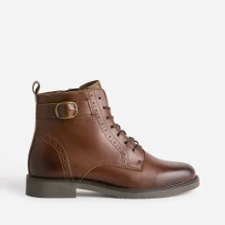 Eram Boots^Bottine cuir détails perforés COGNAC