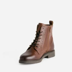 Eram Boots^Bottine cuir détails perforés COGNAC