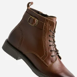 Eram Boots^Bottine cuir détails perforés COGNAC