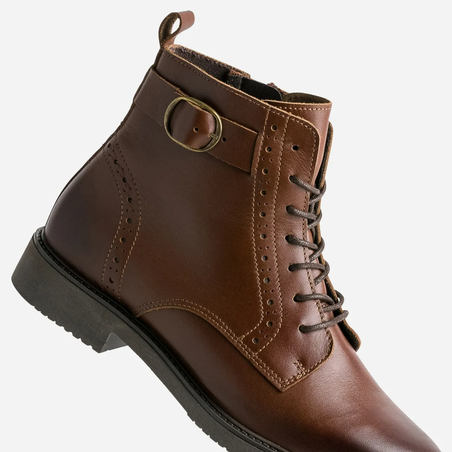 Eram Boots^Bottine cuir détails perforés COGNAC