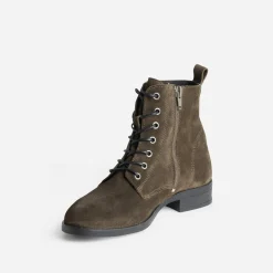 Eram Boots^Bottine en cuir velours KAKI