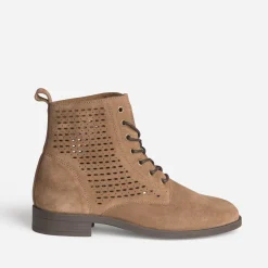 Eram Boots^Bottine taupe cuir velours à lacet MARRON