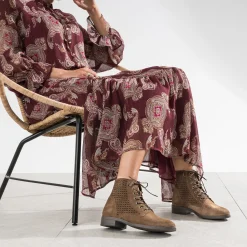 Eram Boots^Bottine taupe cuir velours à lacet MARRON