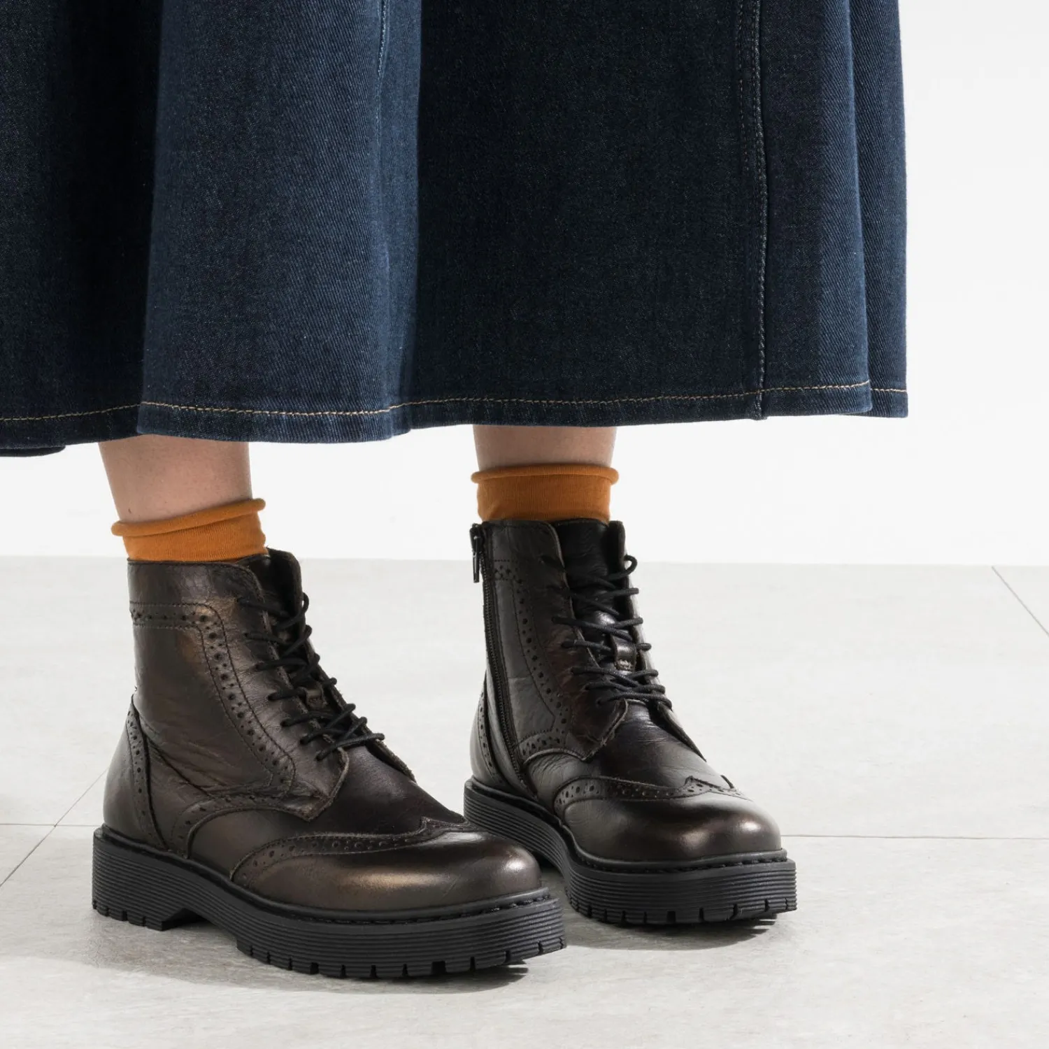 Texto Boots^Bottine marron métallisé cuir semelle épaisse METALISE