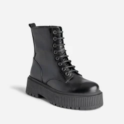 Texto Boots^Bottine e en cuir à semelle plateforme NOIR