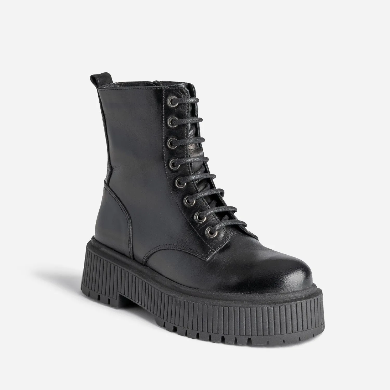 Texto Boots^Bottine e en cuir à semelle plateforme NOIR