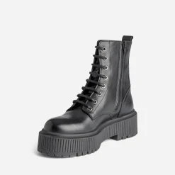 Texto Boots^Bottine e en cuir à semelle plateforme NOIR