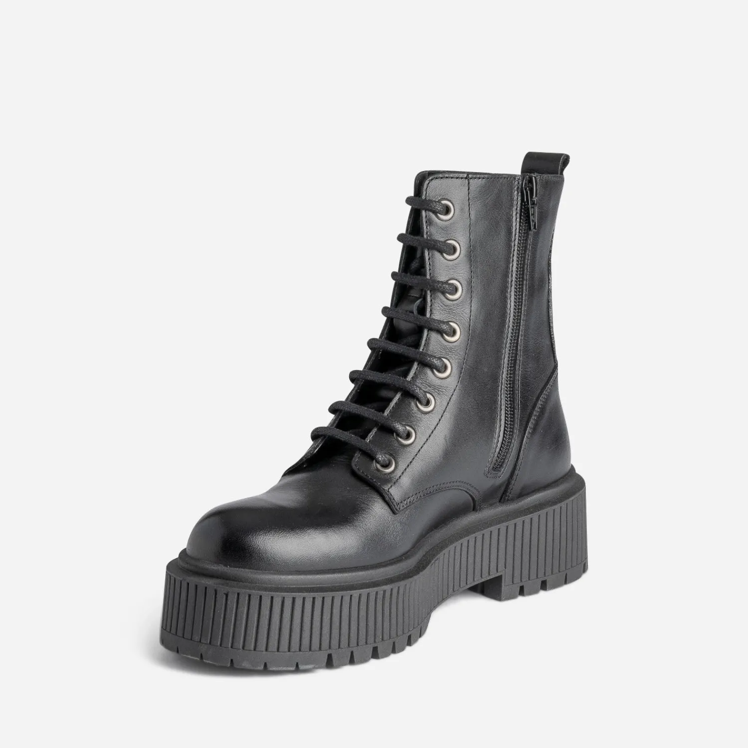 Texto Boots^Bottine e en cuir à semelle plateforme NOIR