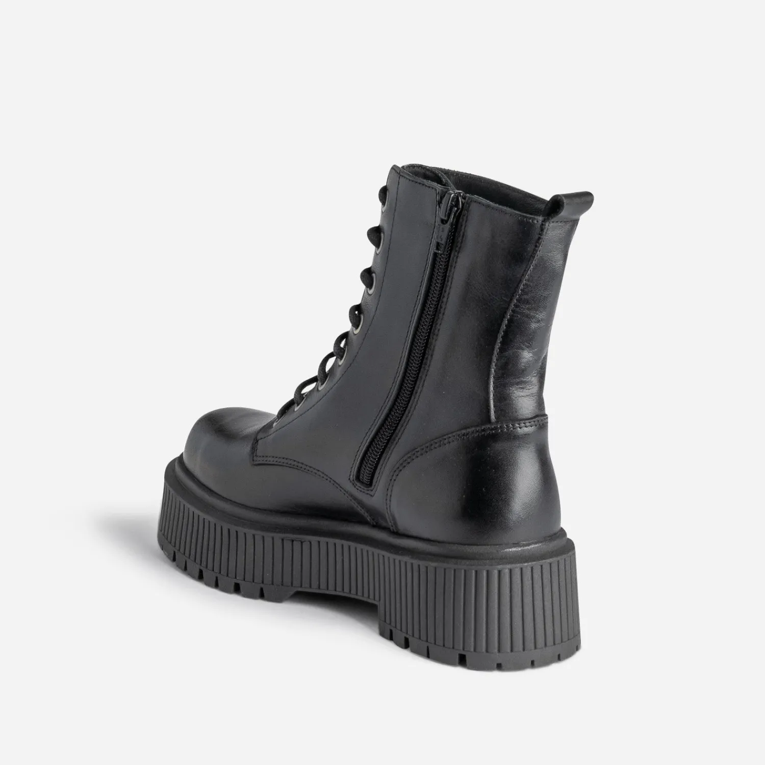 Texto Boots^Bottine e en cuir à semelle plateforme NOIR