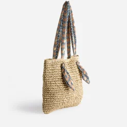Eram Sacs Cabas^Cabas foncé paille papier anses-foulard BEIGE