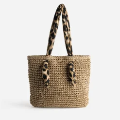 Eram Sacs Cabas^Cabas foncé paille papier anses-foulard BEIGE