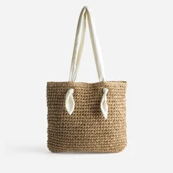 Eram Sacs Cabas^Cabas foncé paille papier anses-foulard BEIGE