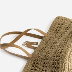 Eram Sacs Cabas^Cabas panier foncé raphia tressé BEIGE