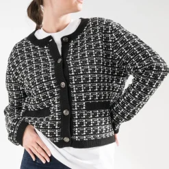 Texto Pulls^Cardigan tricot effet tweed NOIR