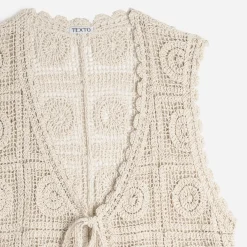 Texto T-Shirts^Cardigan sans manches crochet BEIGE