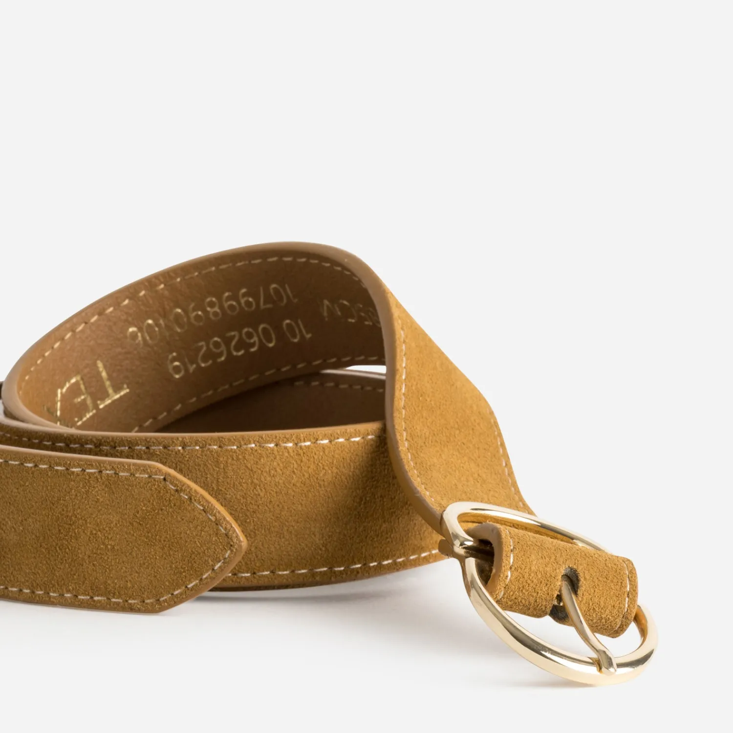 Texto Ceintures^Ceinture cuir velours CAMEL