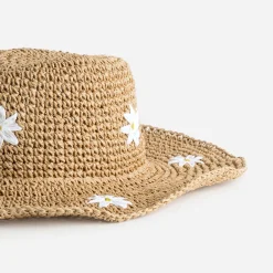 Texto Chapeaux, Bonnets & Casquettes^Chapeau paille papier motif fleurs BEIGE
