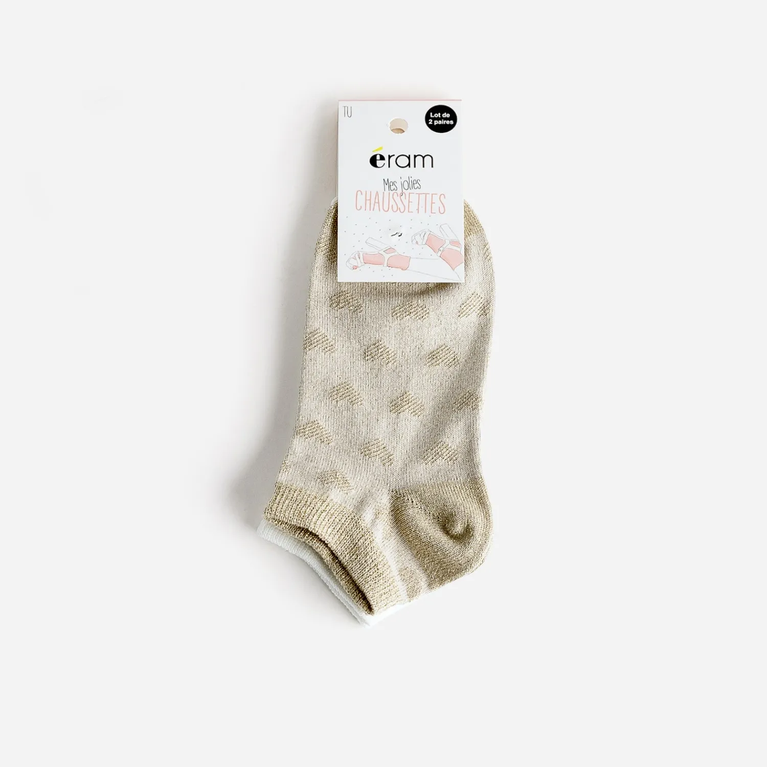 Eram Chaussettes & Collants^Chaussettes doré jacquard cœurs et écrues BEIGE
