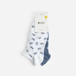 Eram Chaussettes & Collants^Chaussettes blanches et es motif fleurs BLEU