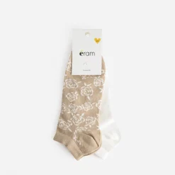 Eram Chaussettes & Collants^Chaussettes courtes écrues et beiges motif fleurs ROSE