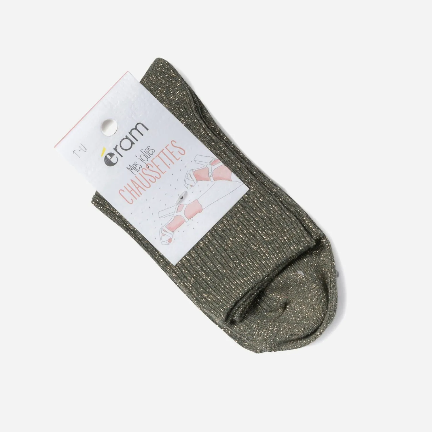 Eram Chaussettes & Collants^Chaussettes pailletées côtelées KAKI