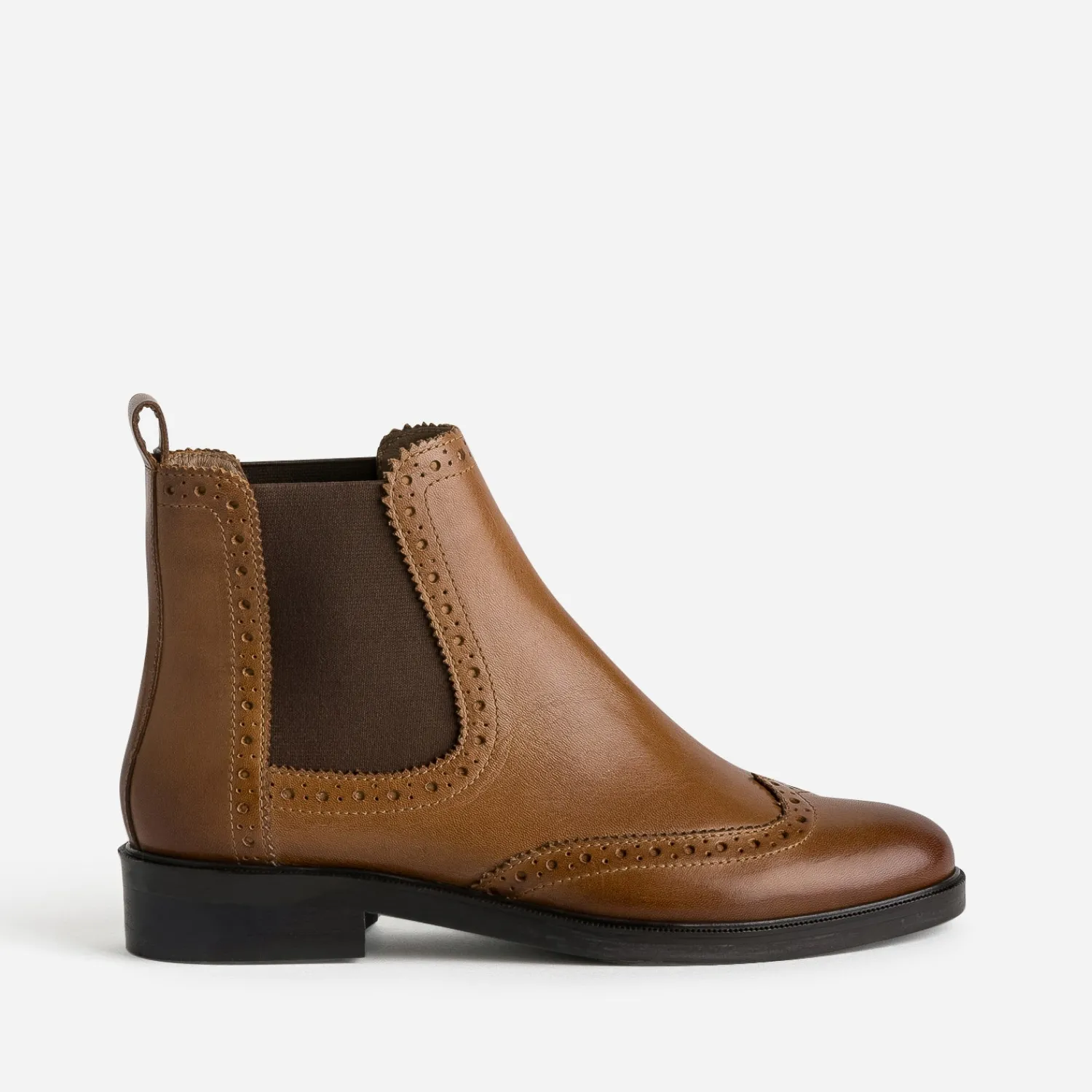 Eram Boots^Chelsea boots cuir détails perforés COGNAC