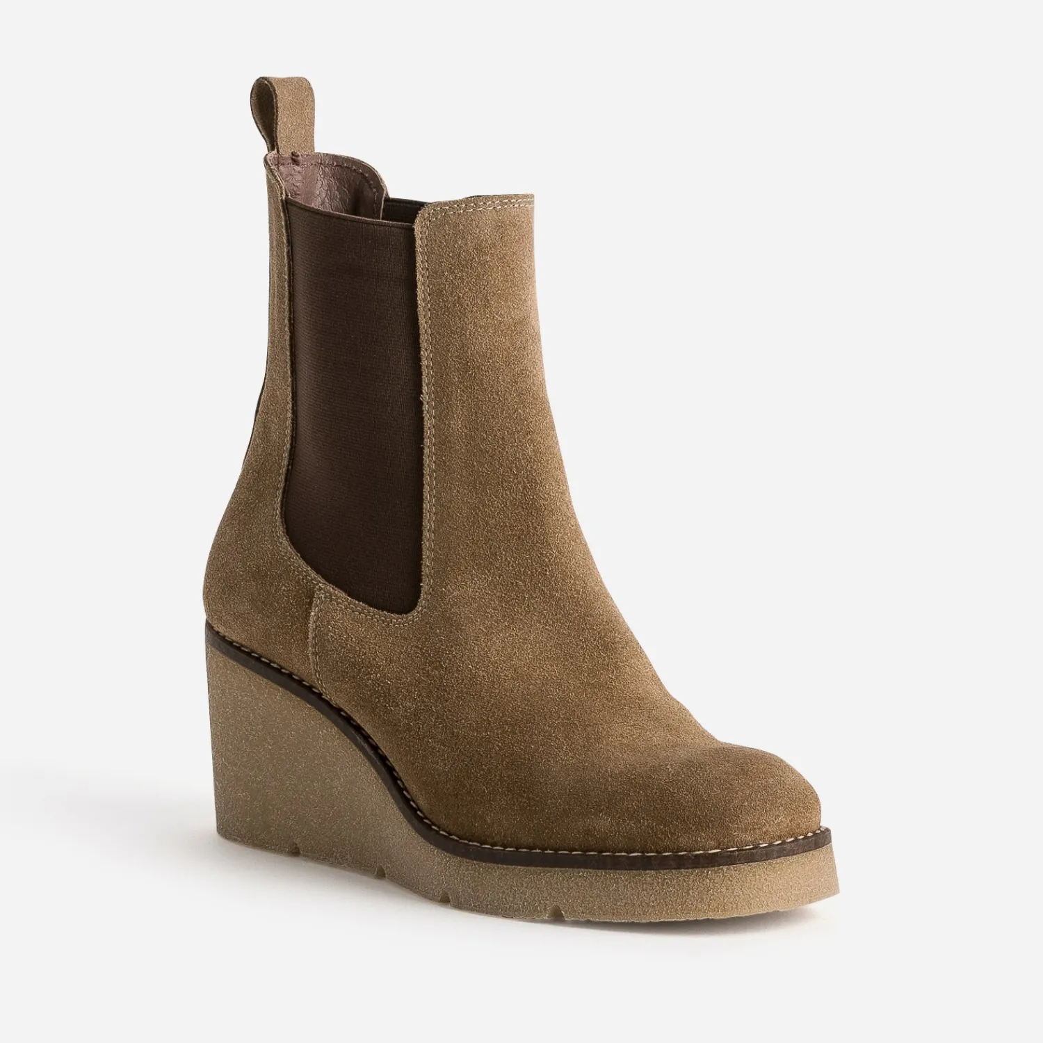 Eram Boots^Chelsea boots compensé cuir velours TAUPE