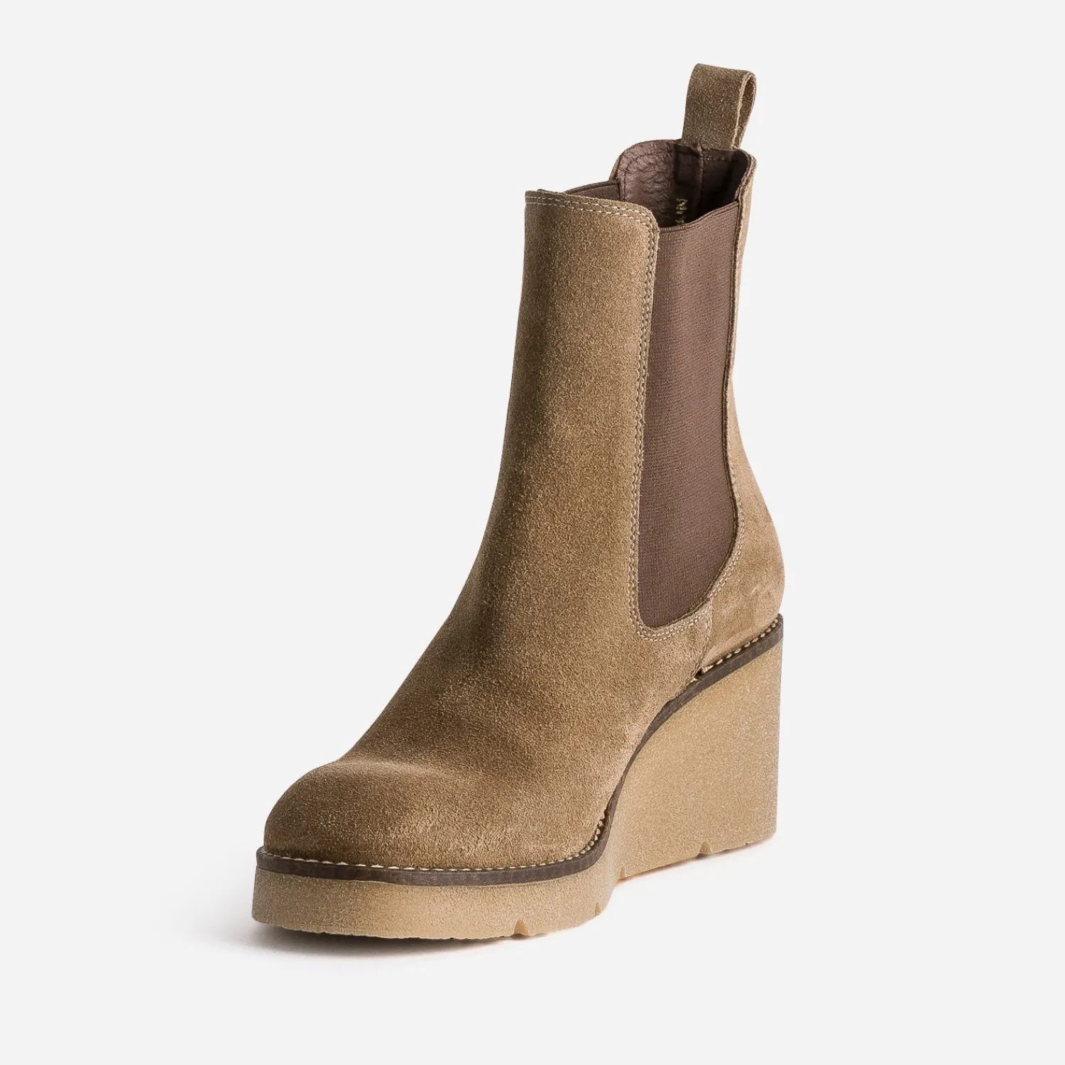 Eram Boots^Chelsea boots compensé cuir velours TAUPE