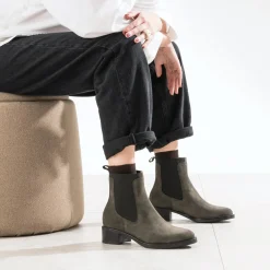 Eram Boots^Chelsea boots cuir velours KAKI