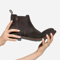 Eram Boots^Chelsea boots foncé en cuir velours MARRON