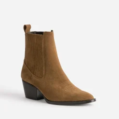Texto Boots^Chelsea boots santiags camel éco-conçu en cuir velours TAUPE