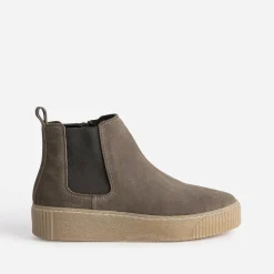 Eram Boots^Chelsea boots taupe cuir velours semelle effet crêpe GRIS