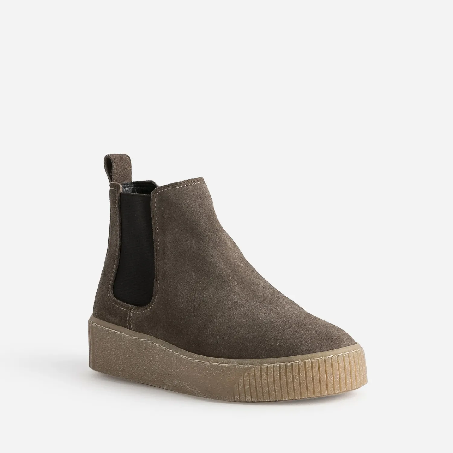 Eram Boots^Chelsea boots taupe cuir velours semelle effet crêpe GRIS