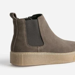 Eram Boots^Chelsea boots taupe cuir velours semelle effet crêpe GRIS