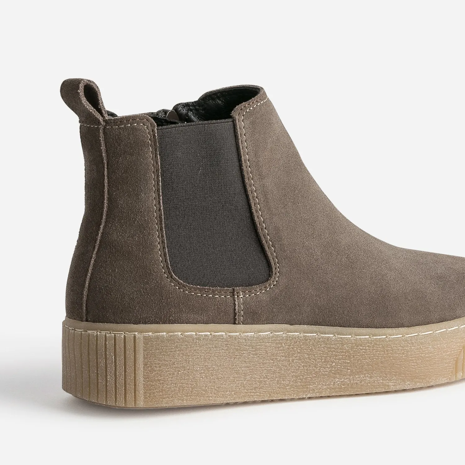Eram Boots^Chelsea boots taupe cuir velours semelle effet crêpe GRIS