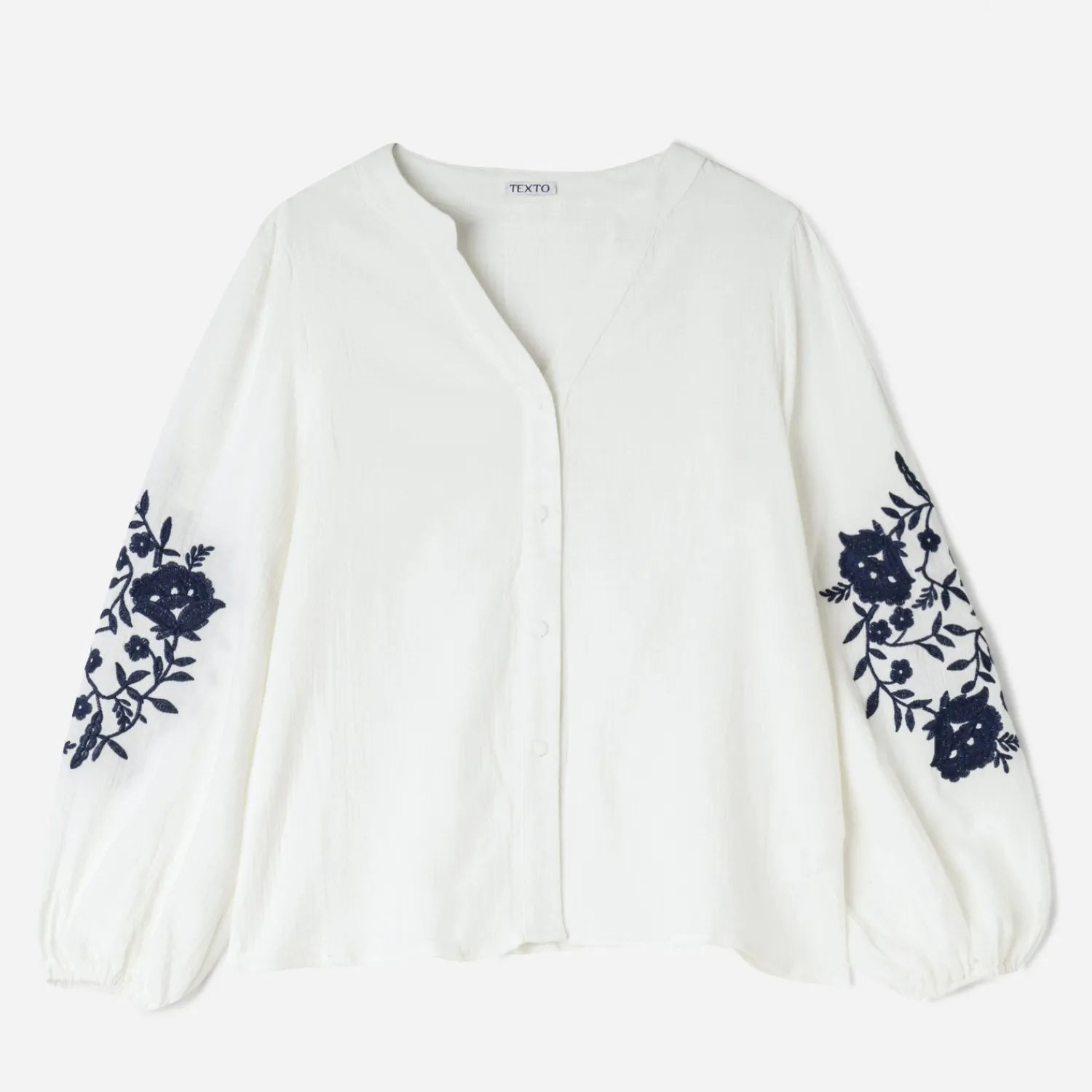 Texto Chemises & Blouses^Chemise écrue broderies marine BLANC