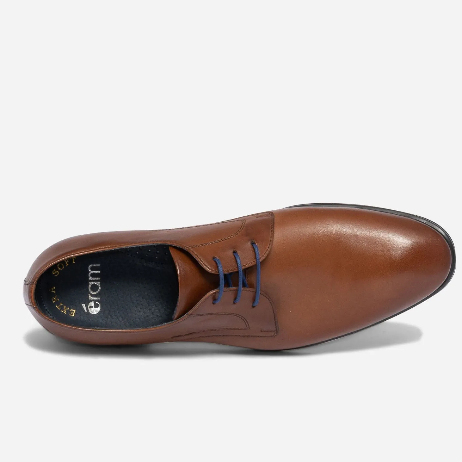 Eram Chaussures De Ville^Derby en cuir à lacet bleu COGNAC
