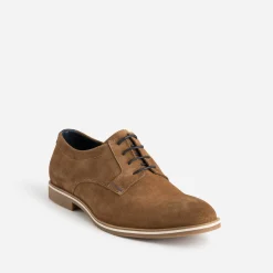 Eram Chaussures De Ville^Derby marron clair éco-conçu en cuir velours COGNAC